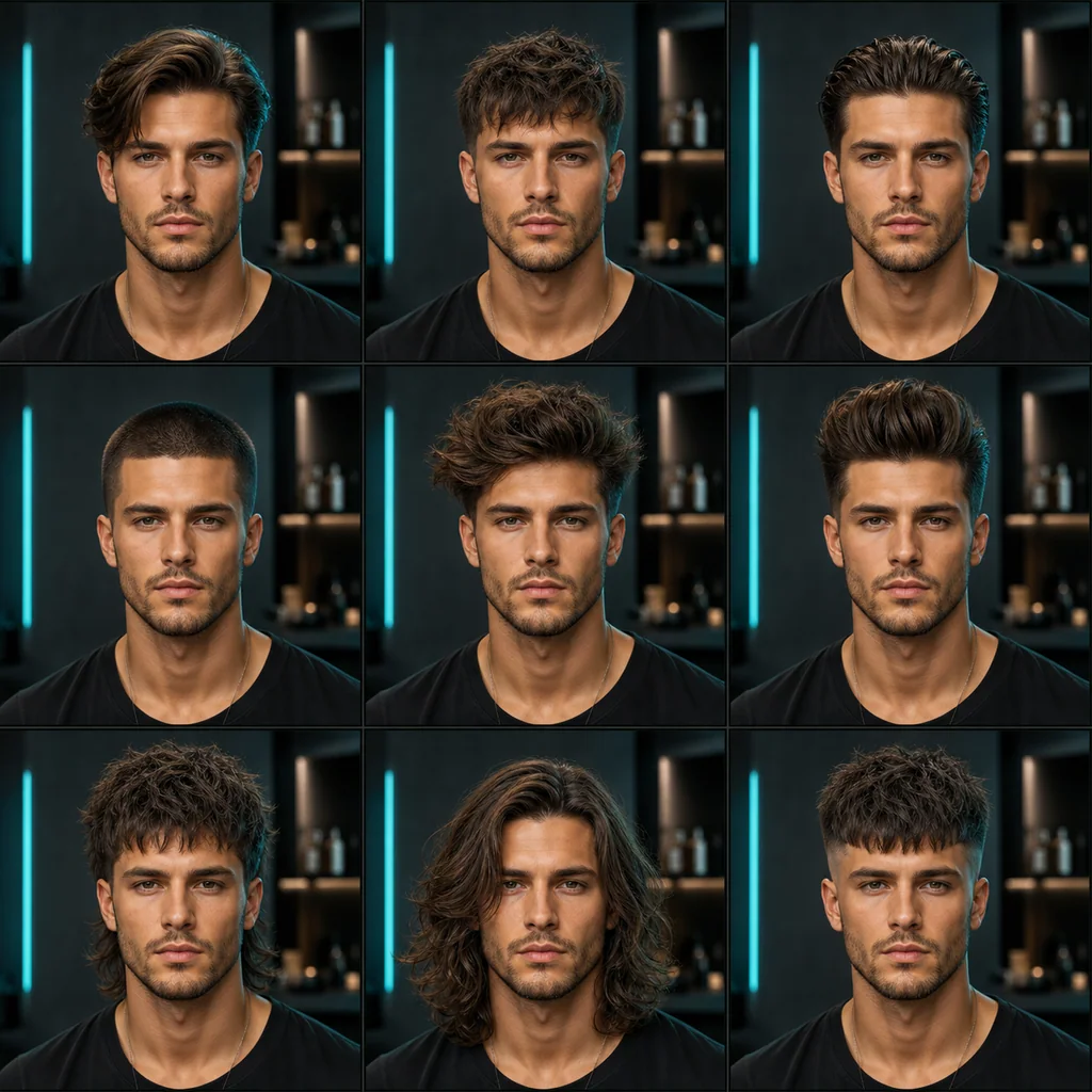 AI hairstyle try-on preview — 9-Style Comparison in One Click