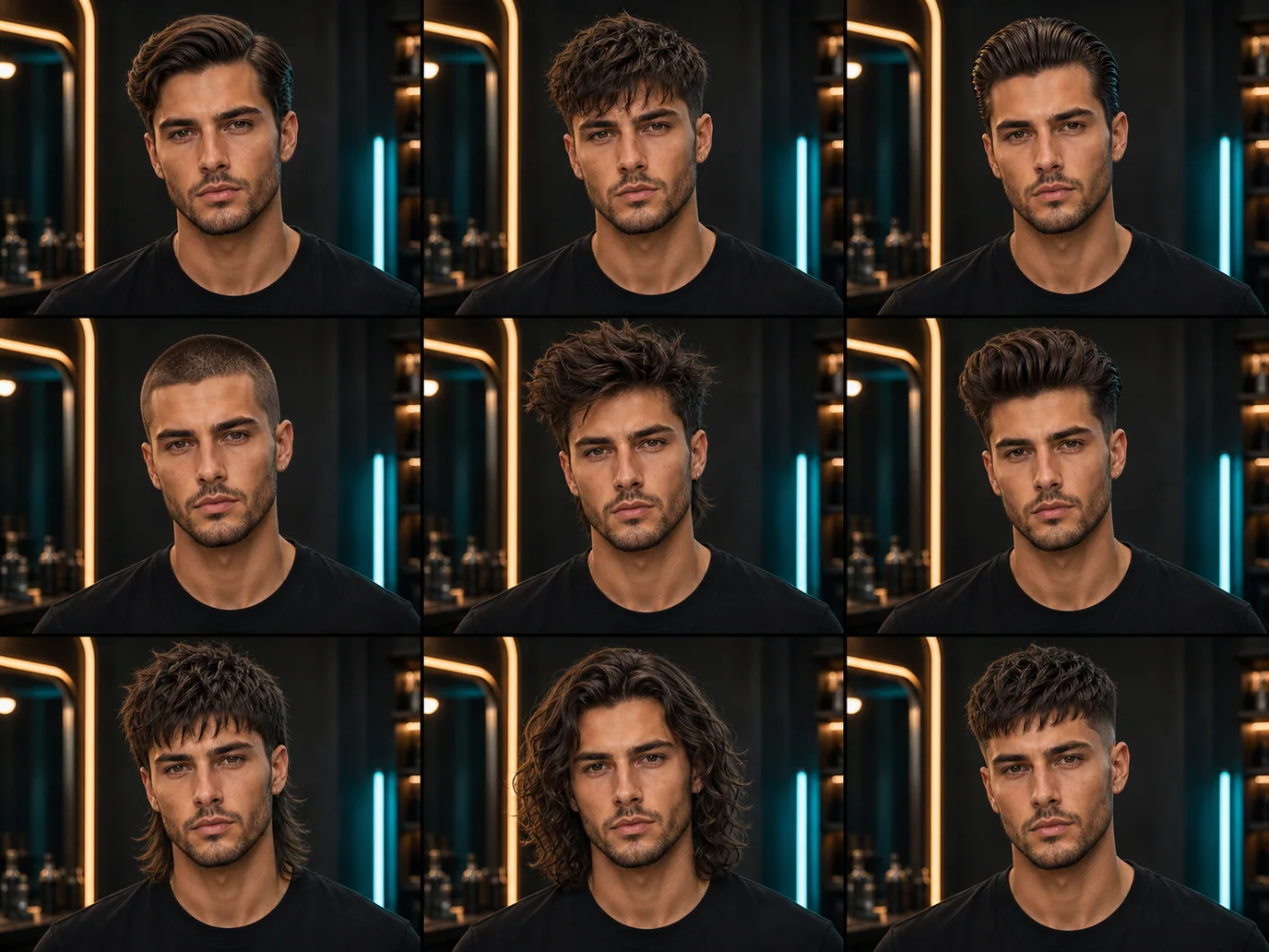 3x3 grid of nine different hairstyles generated from one Gemini AI prompt