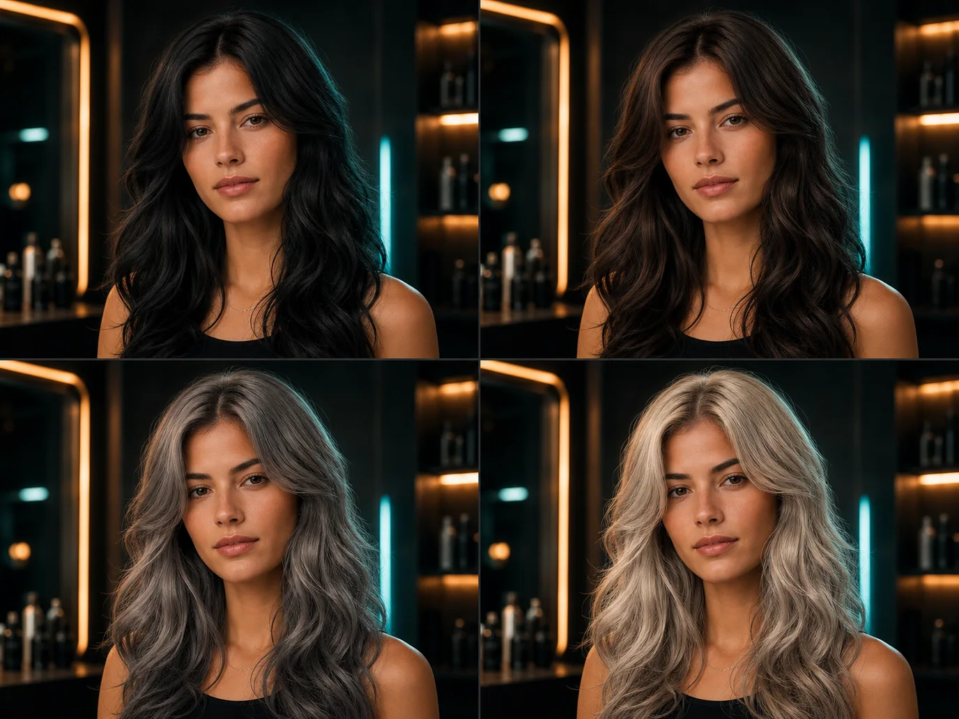2x2 grid comparing four hair colors generated with Gemini AI