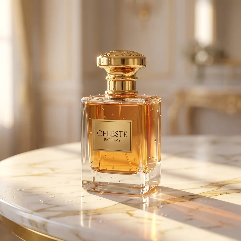 Product photography of a luxury perfume bottle