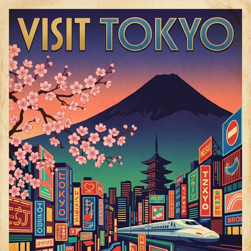 Vintage travel poster with rendered text